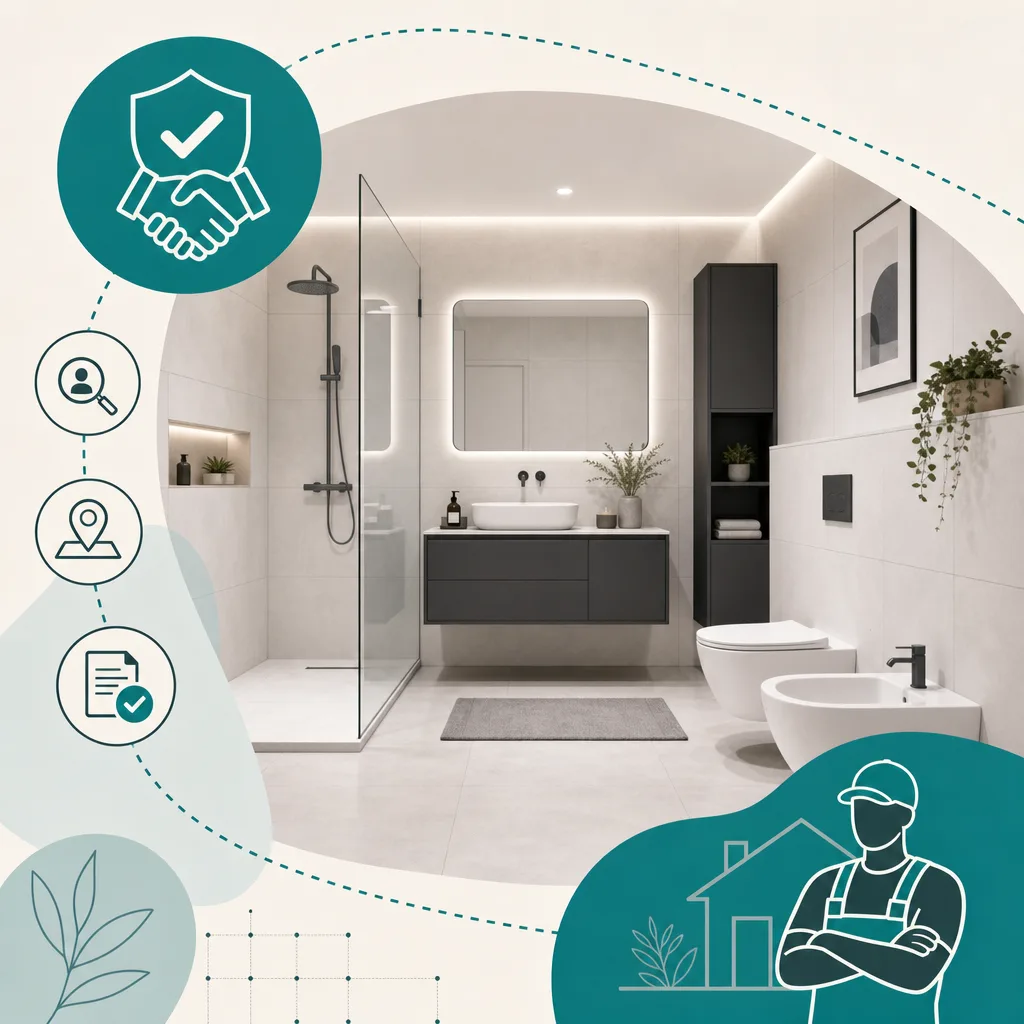 Immagine di un bagno moderno ristrutturato con piastrelle chiare, sanitari sospesi e doccia walk-in, simbolo di ristrutturazione bagno 2026.